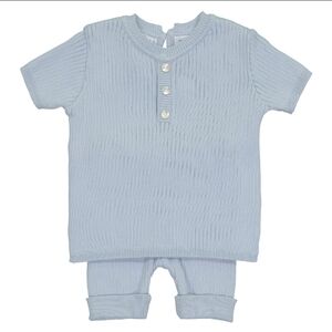 Feltman Brothers Mock Button Short Ribbed Set Powder Blue Size 9m